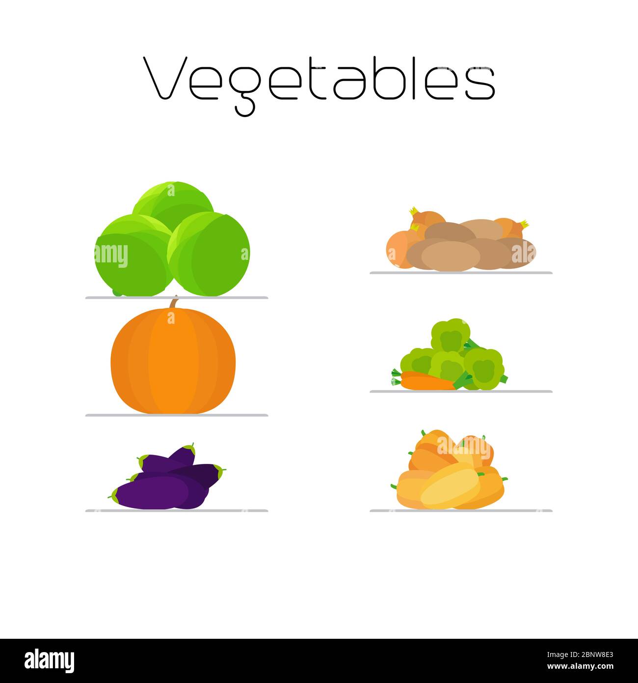 Ensemble d'icônes plates de légumes du marché des aliments. Illustration vectorielle Illustration de Vecteur