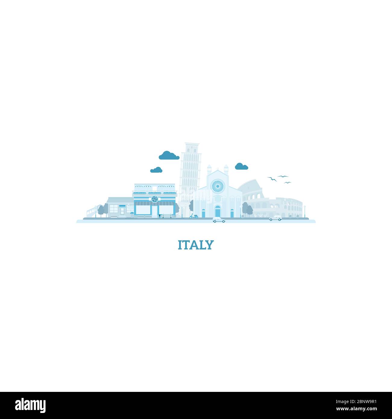 Silhouette italienne de paysage urbain dans les couleurs bleues. Illustration vectorielle Illustration de Vecteur