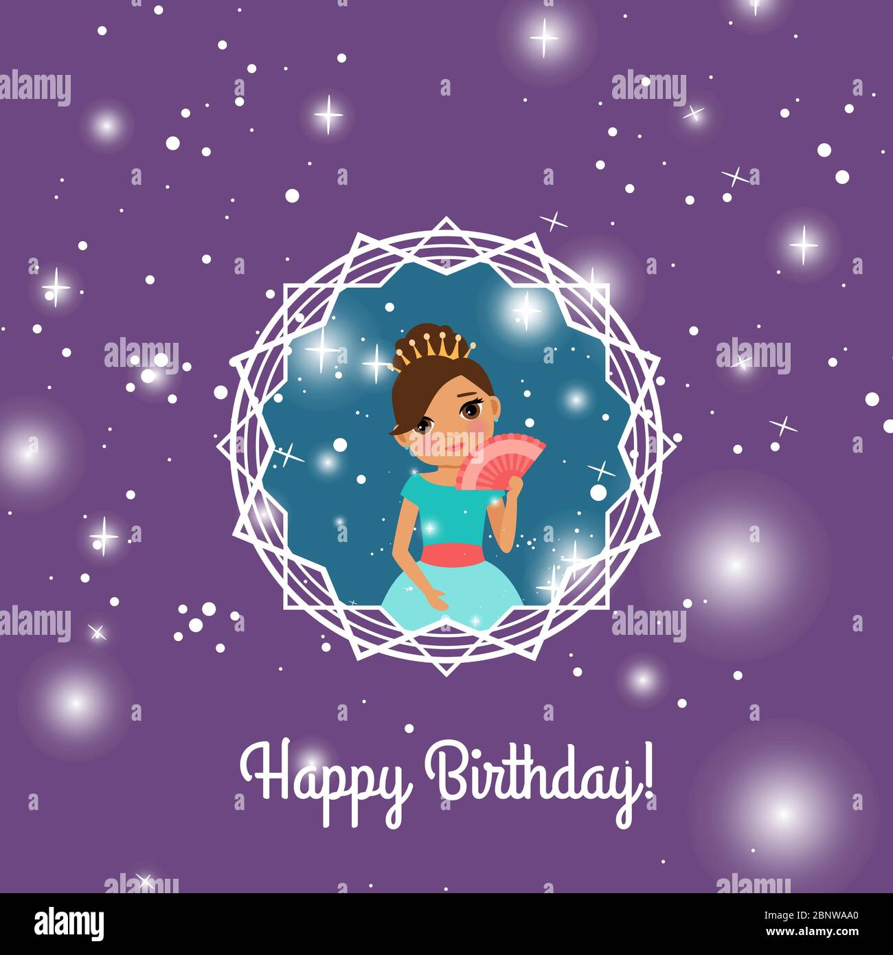 Carte De Voeux Violette Joyeux Anniversaire Avec Princesse Fee Illustration Vectorielle Image Vectorielle Stock Alamy