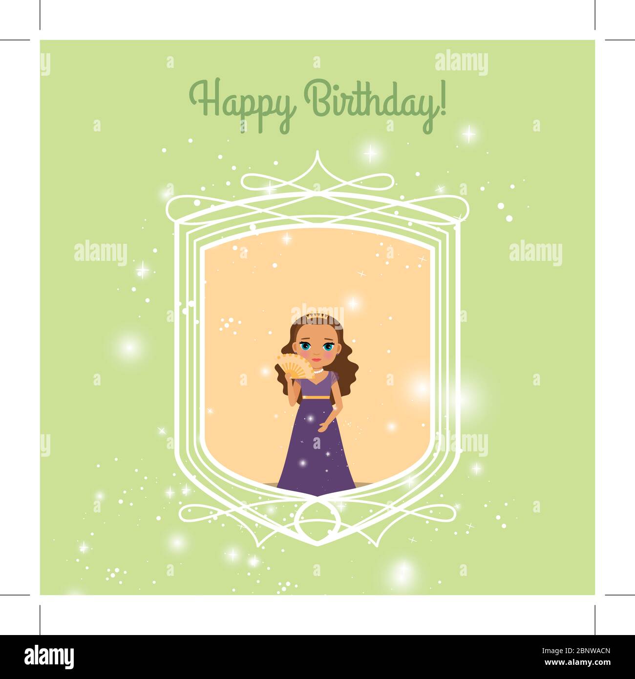 Carte De Voeux Verte Joyeux Anniversaire Avec Princesse Fee Illustration Vectorielle Image Vectorielle Stock Alamy