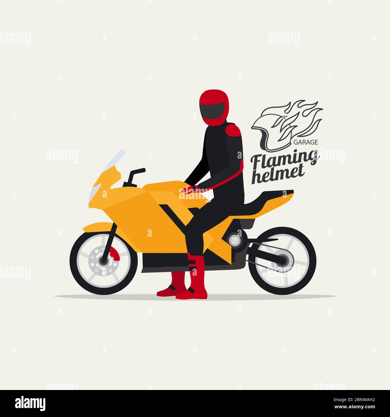 Moto avec motard dans un style plat avec logotype silhouette, illustration vectorielle Illustration de Vecteur