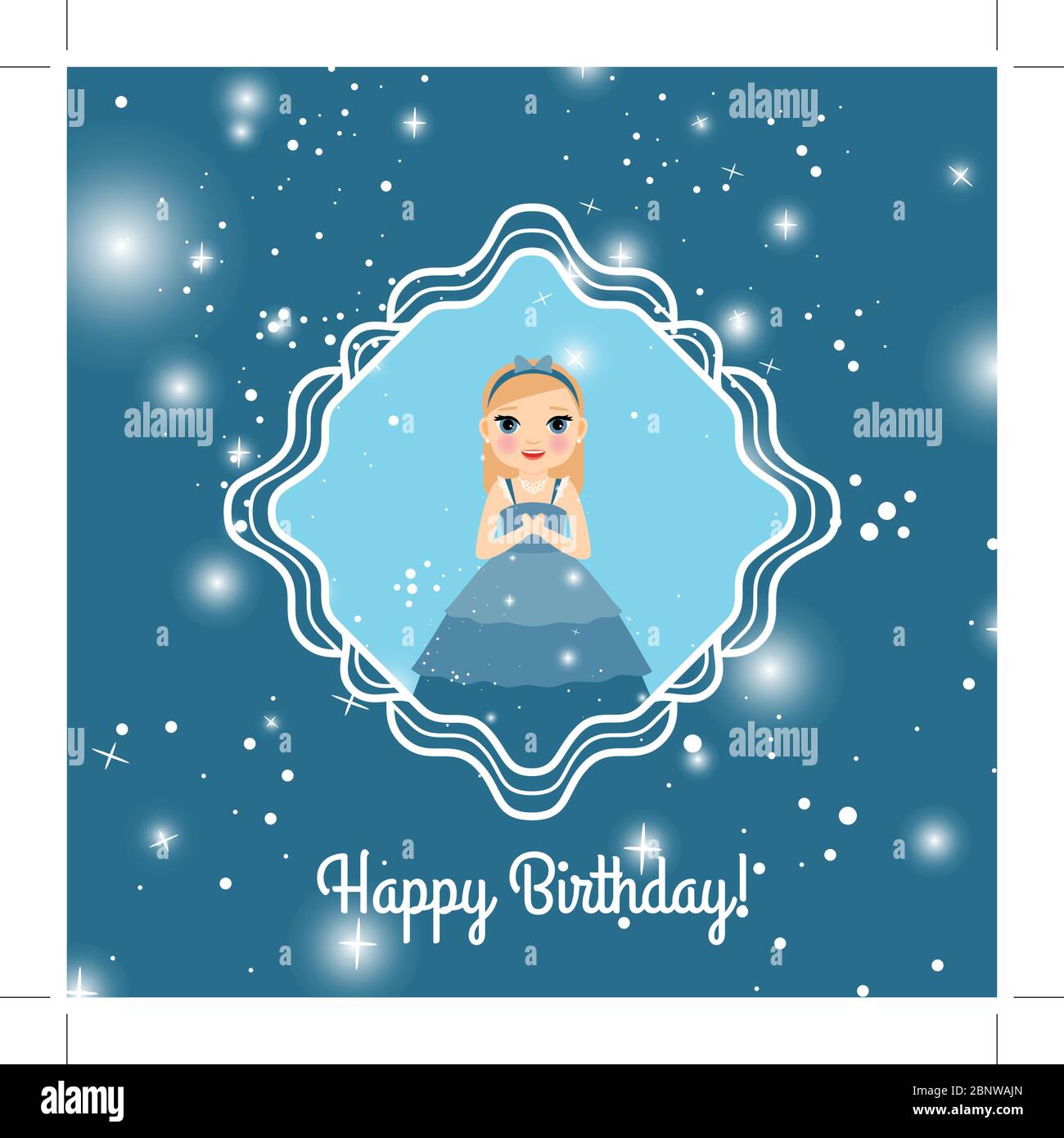 Carte De Voeux Bleue Pour Joyeux Anniversaire Avec Princesse Fee Illustration Vectorielle Image Vectorielle Stock Alamy