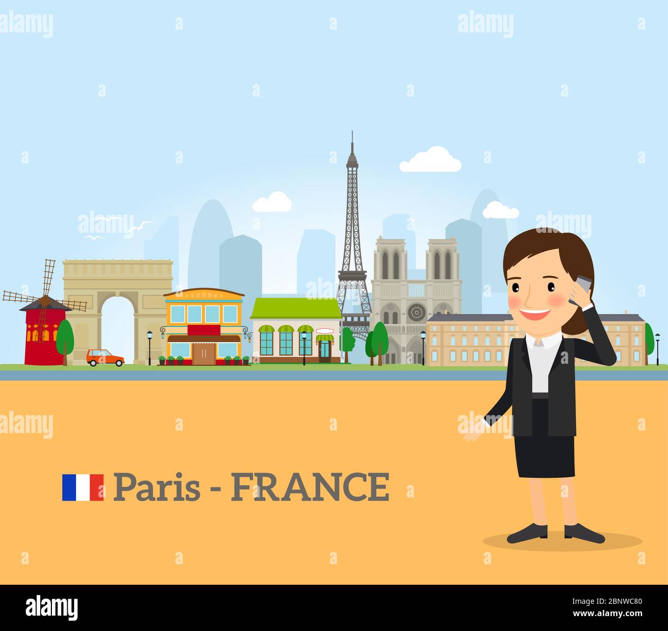 Femme parle au téléphone à Paris, France. Illustration vectorielle Illustration de Vecteur