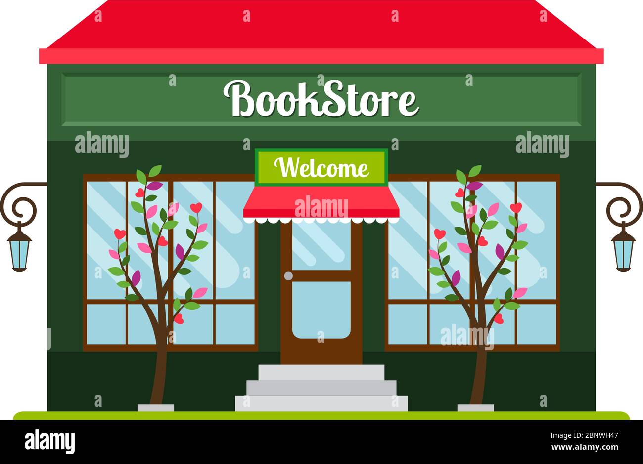 Façade de librairie icône plate colorée. Illustration vectorielle de la boutique de livres Illustration de Vecteur