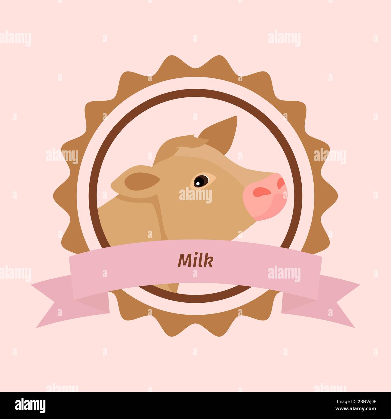 Icône plate de tête de vache beige en forme de cercle. Motif d'étiquette de lait vectoriel Illustration de Vecteur