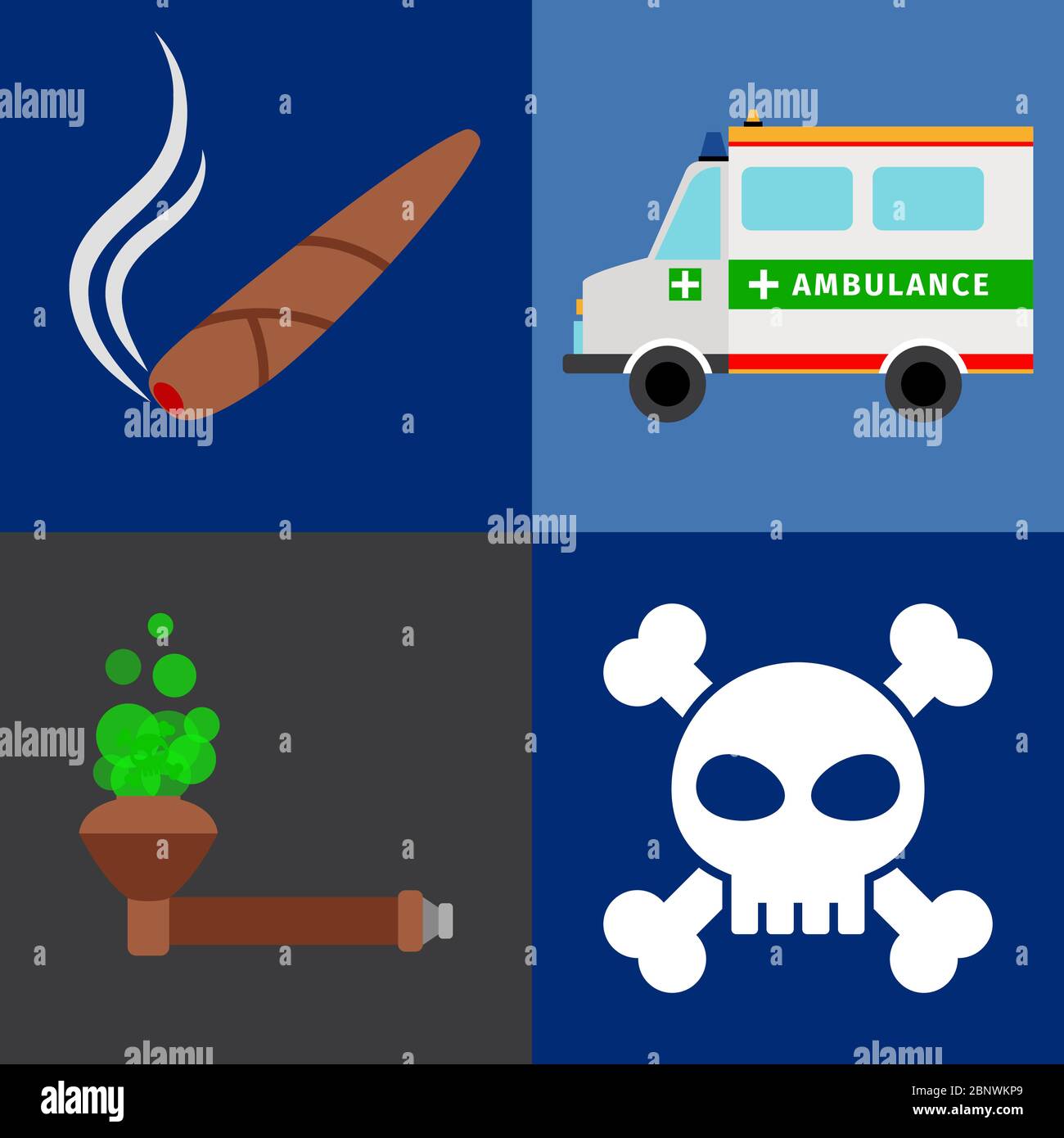 Ambulance, tabac et drogues, mort coloré vecteur icônes ensemble Illustration de Vecteur