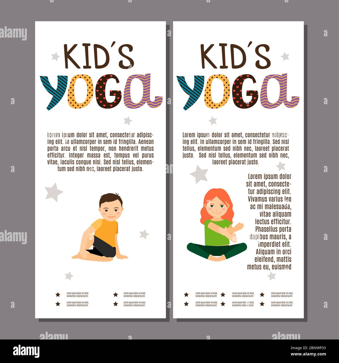 Les enfants en yoga poses flyers design. Illustration vectorielle Illustration de Vecteur