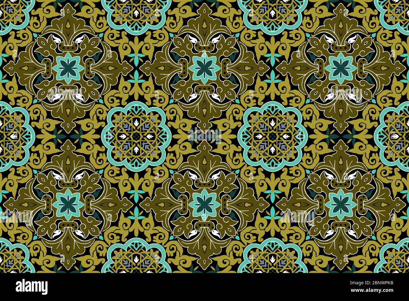 Motifs géométriques ethniques sans couture. Modèle arabe marocain. Fond de conception islamique traditionnelle avec des couleurs vertes prêtes pour les tirages textiles. Banque D'Images