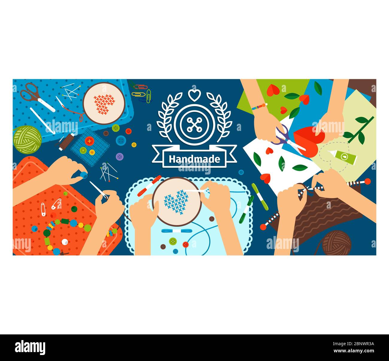 Bannière créative faite main pour enfants. Processus créatif avec illustration vectorielle faite à la main Illustration de Vecteur