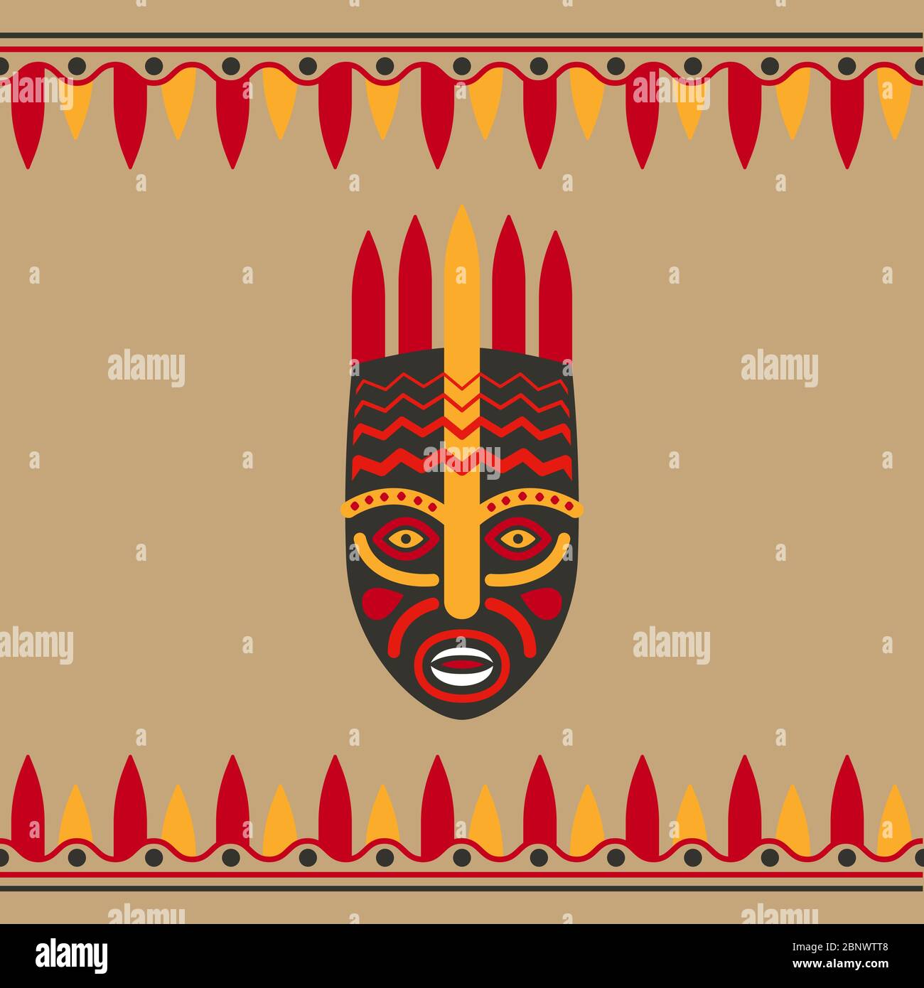 Carte de style tribal avec masque et bordures. Illustration vectorielle Illustration de Vecteur