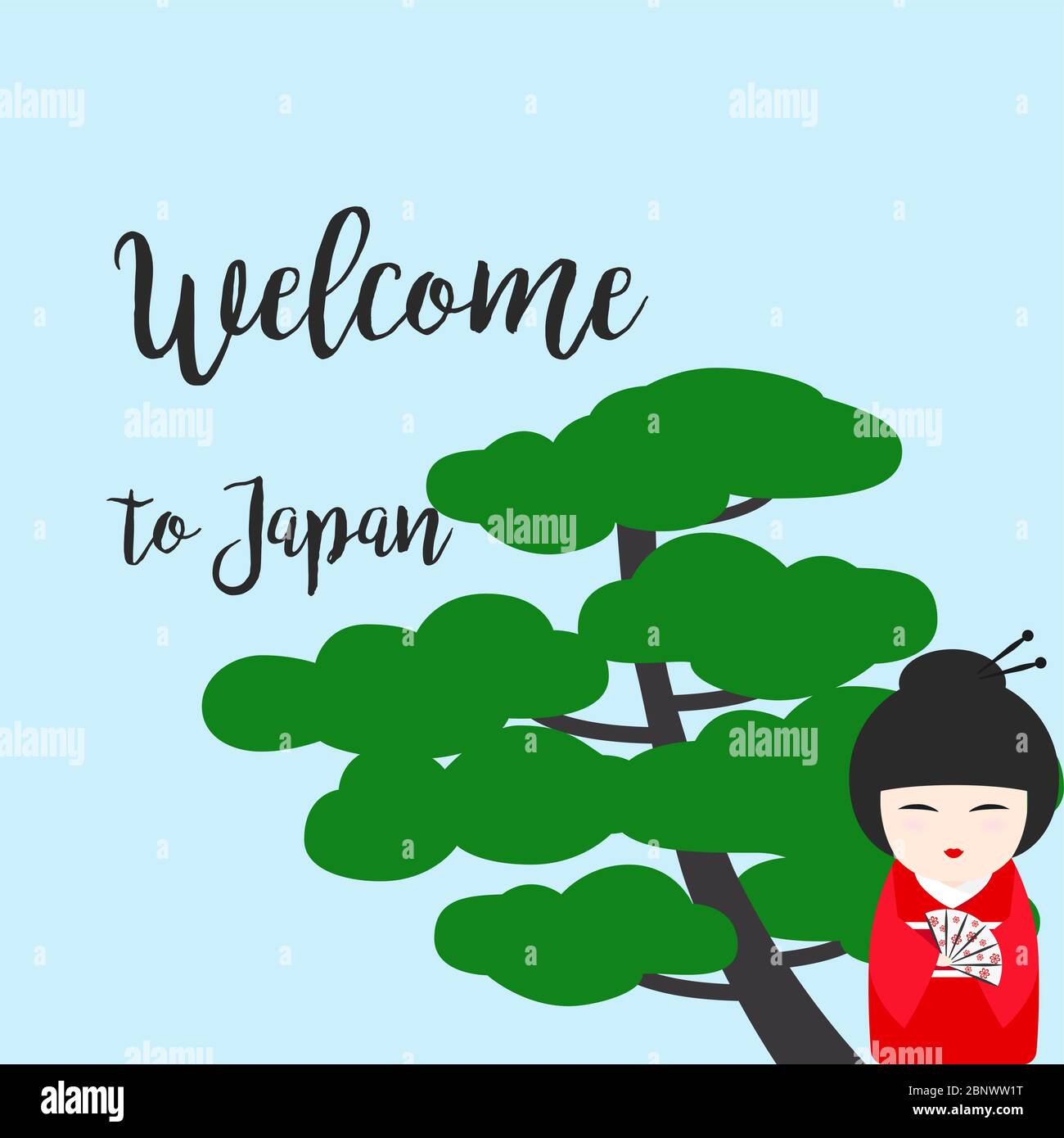 Bienvenue au Japon. Illustration vectorielle avec poupée Kokeshi japonaise Illustration de Vecteur