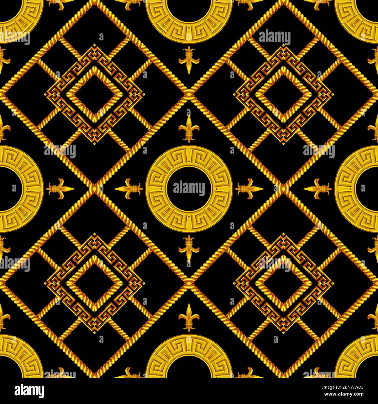 Motif Fashional de luxe avec motif Golden Moftif sur fond noir. Prêt pour les tirages textiles. Banque D'Images