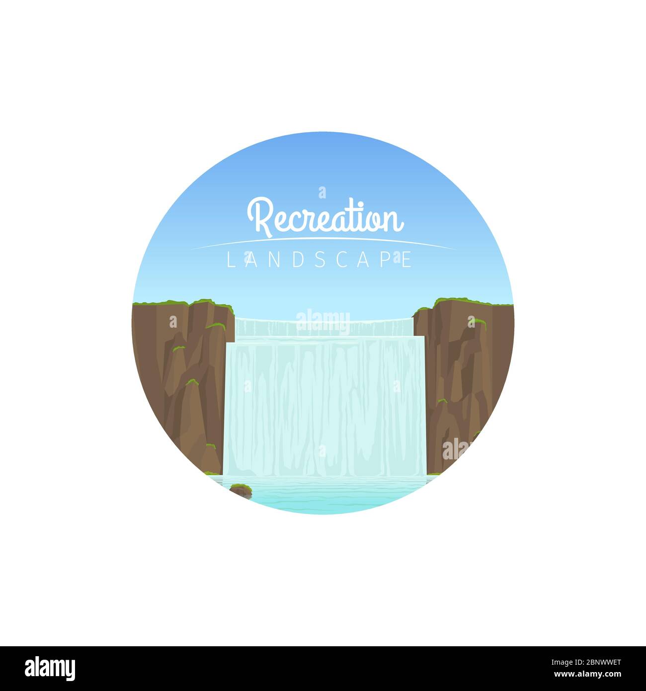 Paysage récréatif cercle cascade icône sur fond blanc. Illustration vectorielle Illustration de Vecteur