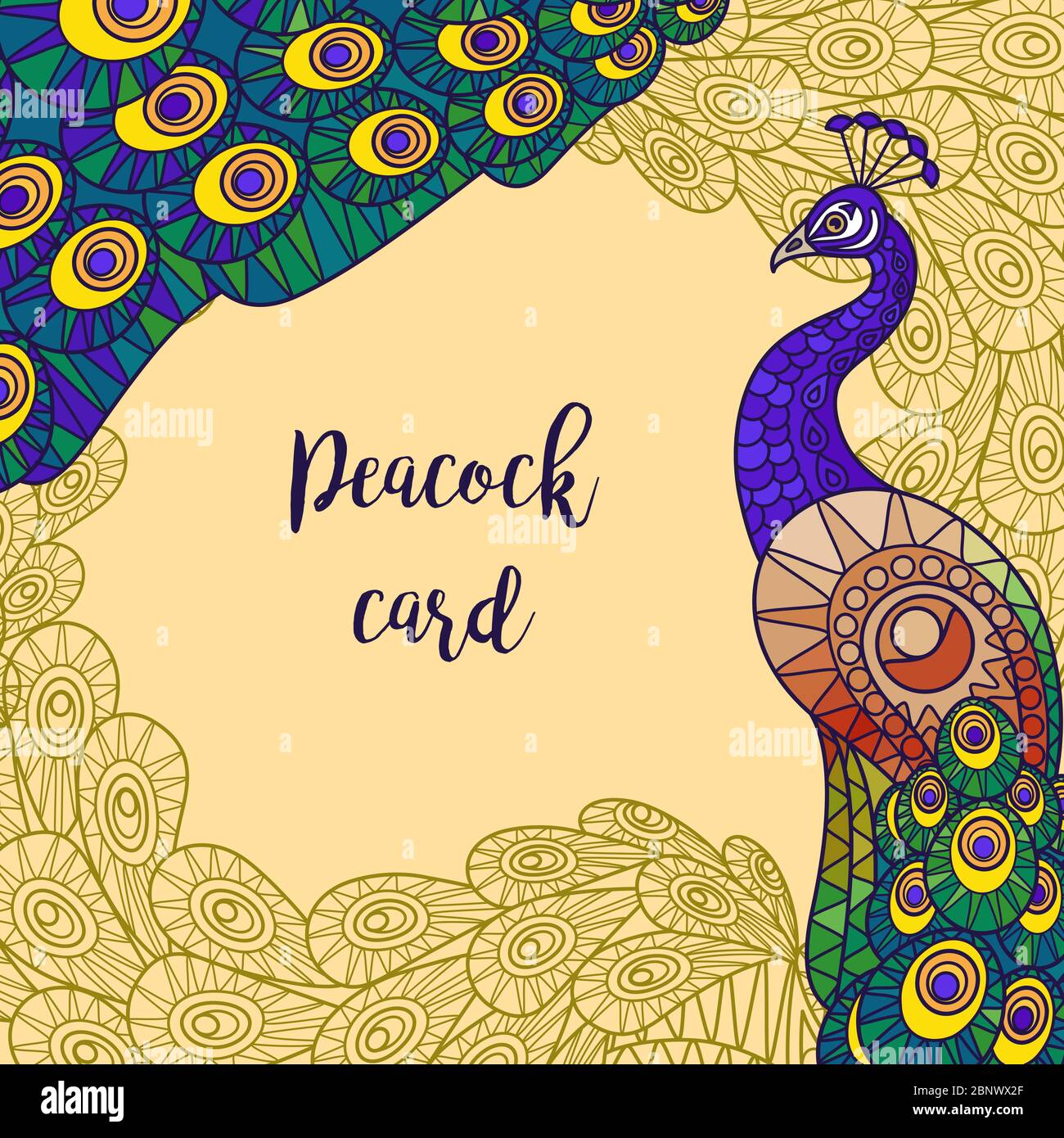 Illustration vectorielle de la carte de vœux colorée de Peacock Illustration de Vecteur
