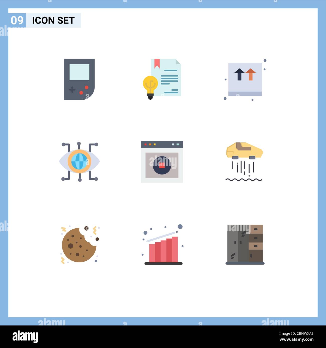 Jeu moderne de 9 couleurs plates Pictographe de l'interface utilisateur, de la vision, de la boîte, de la technologie, des éléments de conception vectorielle modifiables à données Illustration de Vecteur