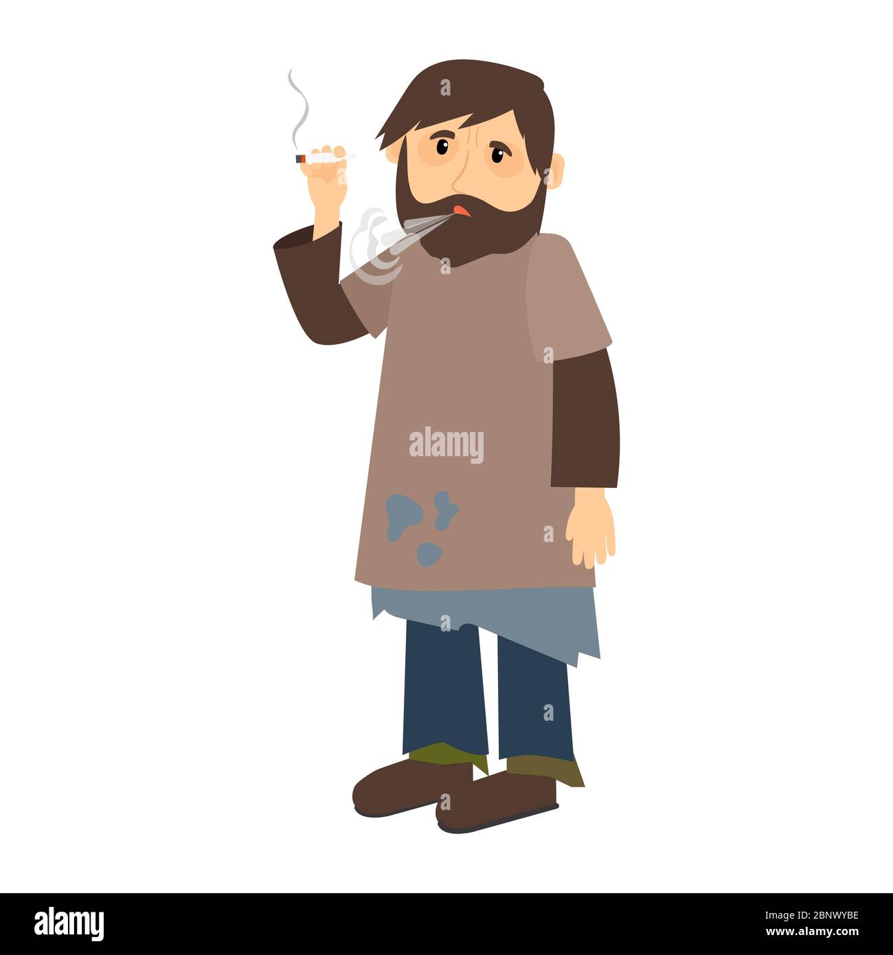 L'homme sans-abri fume l'icône de cigarette sur fond blanc. Illustration vectorielle Illustration de Vecteur