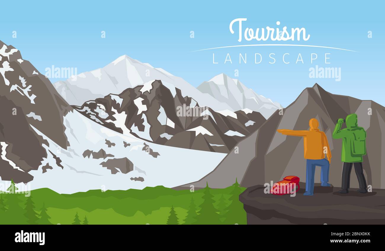 Vecteur réaliste hiver sport tourisme paysage, fond horizontal avec montagnes Illustration de Vecteur