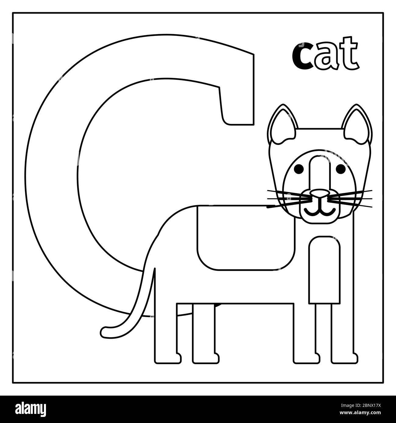 Page de coloriage ou carte pour enfants avec l'alphabet du zoo des animaux anglais. Illustration vectorielle Cat, lettre C. Illustration de Vecteur