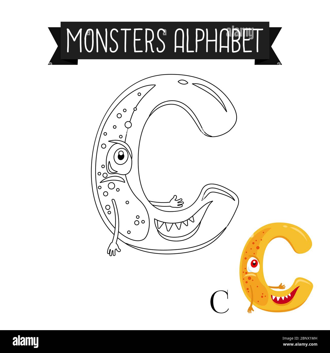 Page de coloriage monstres alphabet pour les enfants. Illustration vectorielle lettre C. Illustration de Vecteur