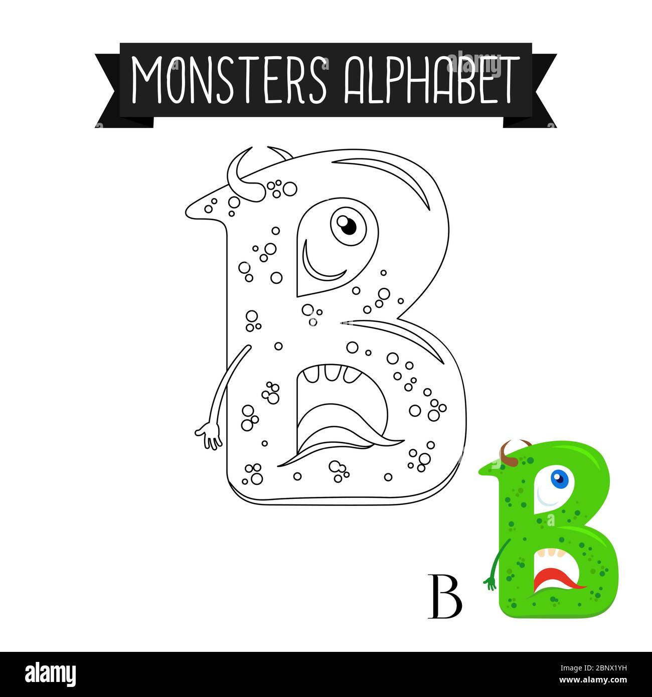 Page de coloriage monstres alphabet pour les enfants. Illustration vectorielle lettre B. Illustration de Vecteur