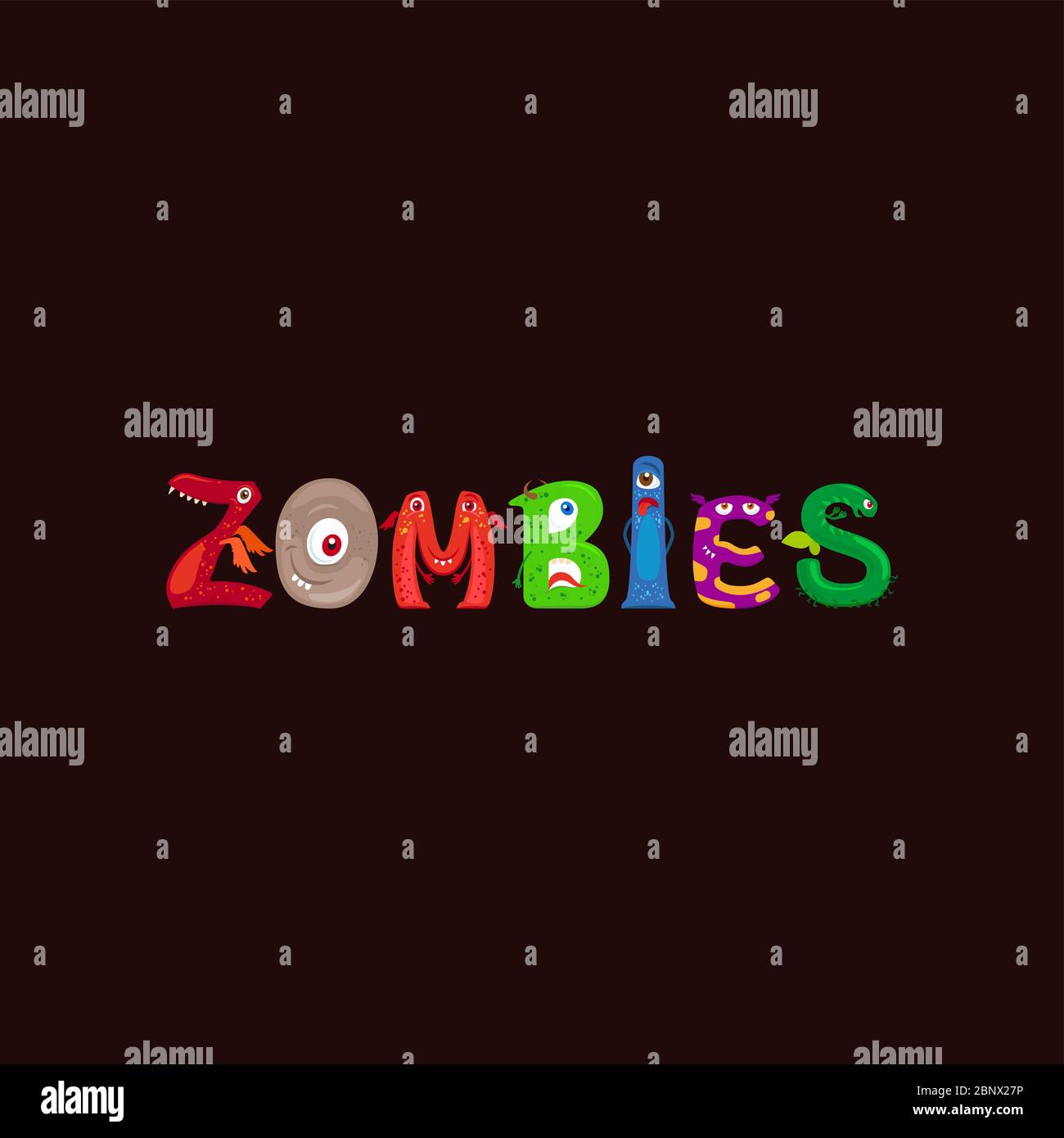 Motif imprimé pour le textile avec les lettres Monsters Word Zombies. Illustration vectorielle Illustration de Vecteur