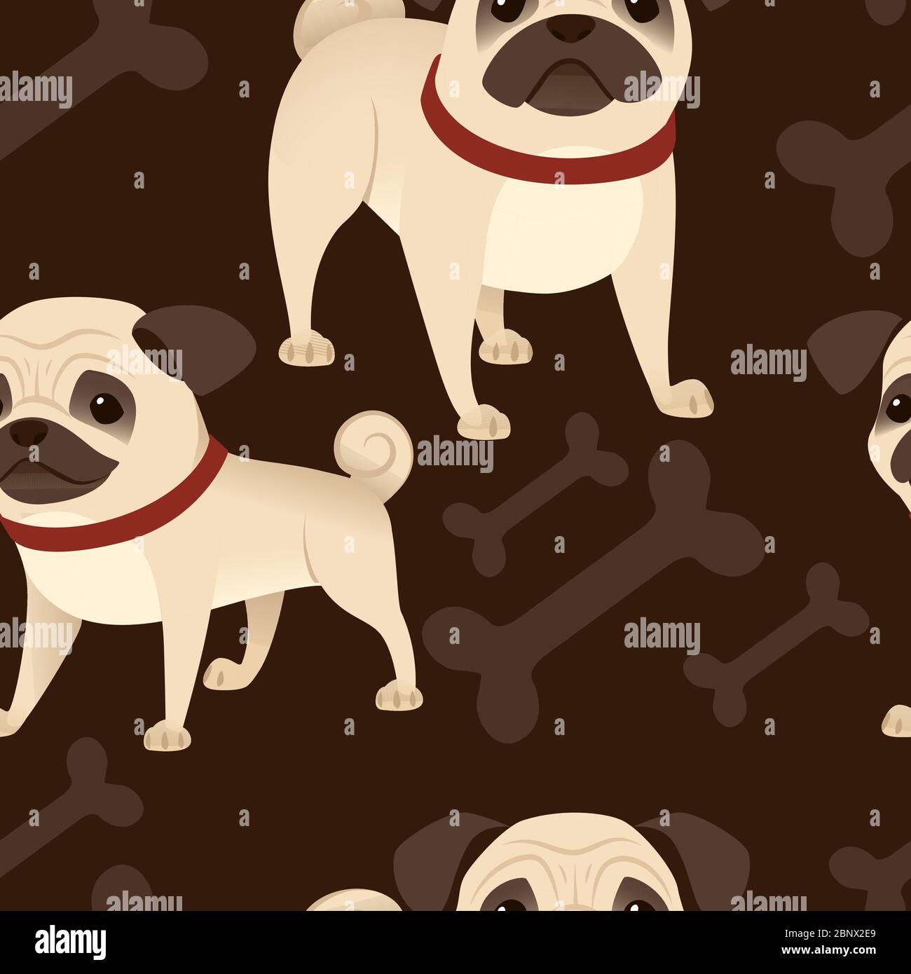Sans couture motif mignon petit chien sympathique dessin animé animal domestique dessin vectoriel plat sur fond marron avec os Illustration de Vecteur