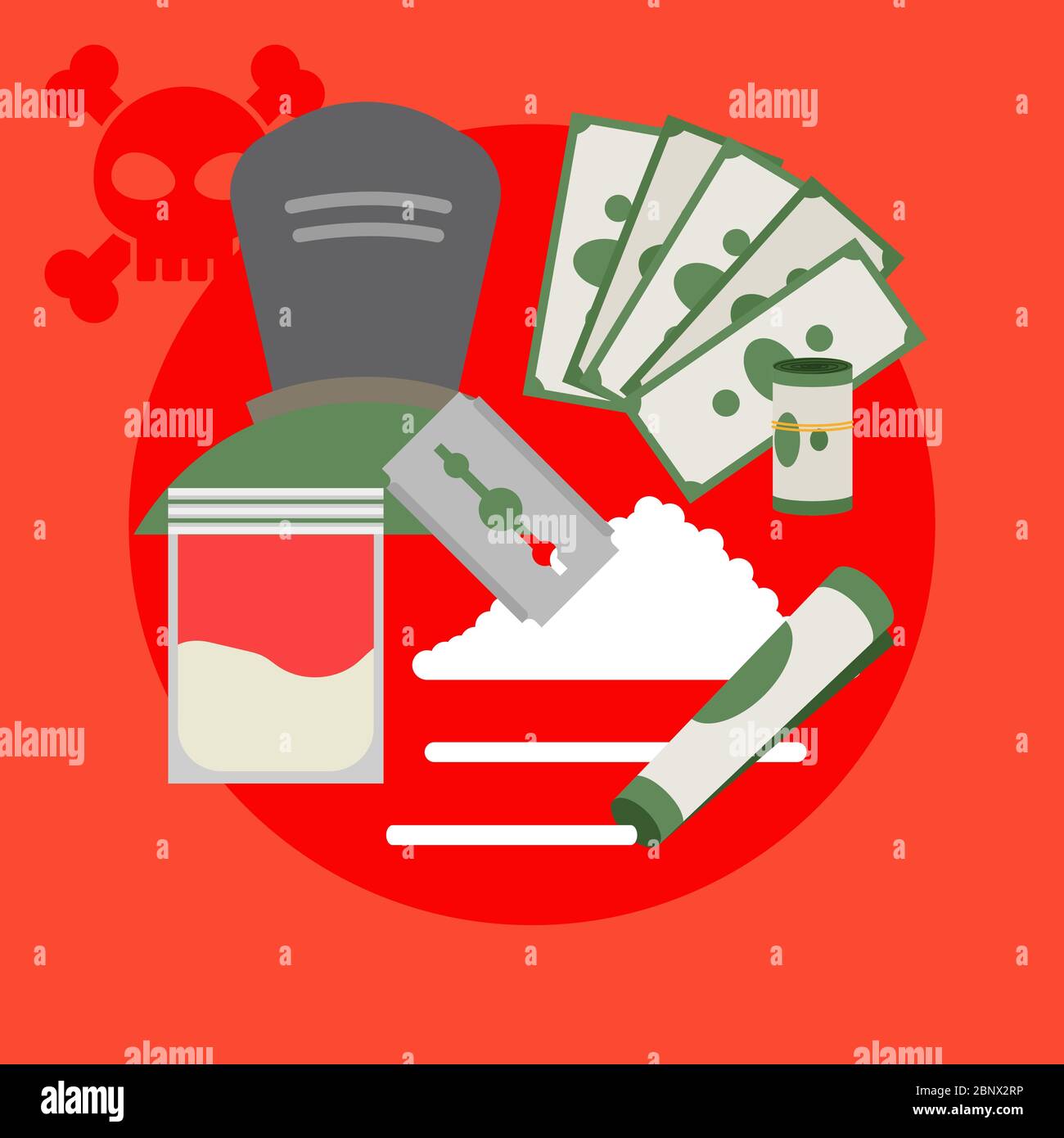 Affiche de drogue avec criminel et argent, illustration vectorielle Illustration de Vecteur