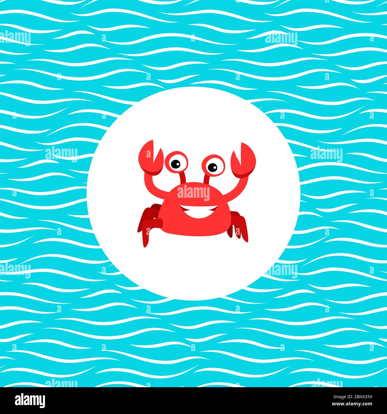 Carte de mer avec crabe dans cadre circulaire et fond de vagues. Illustration vectorielle Illustration de Vecteur