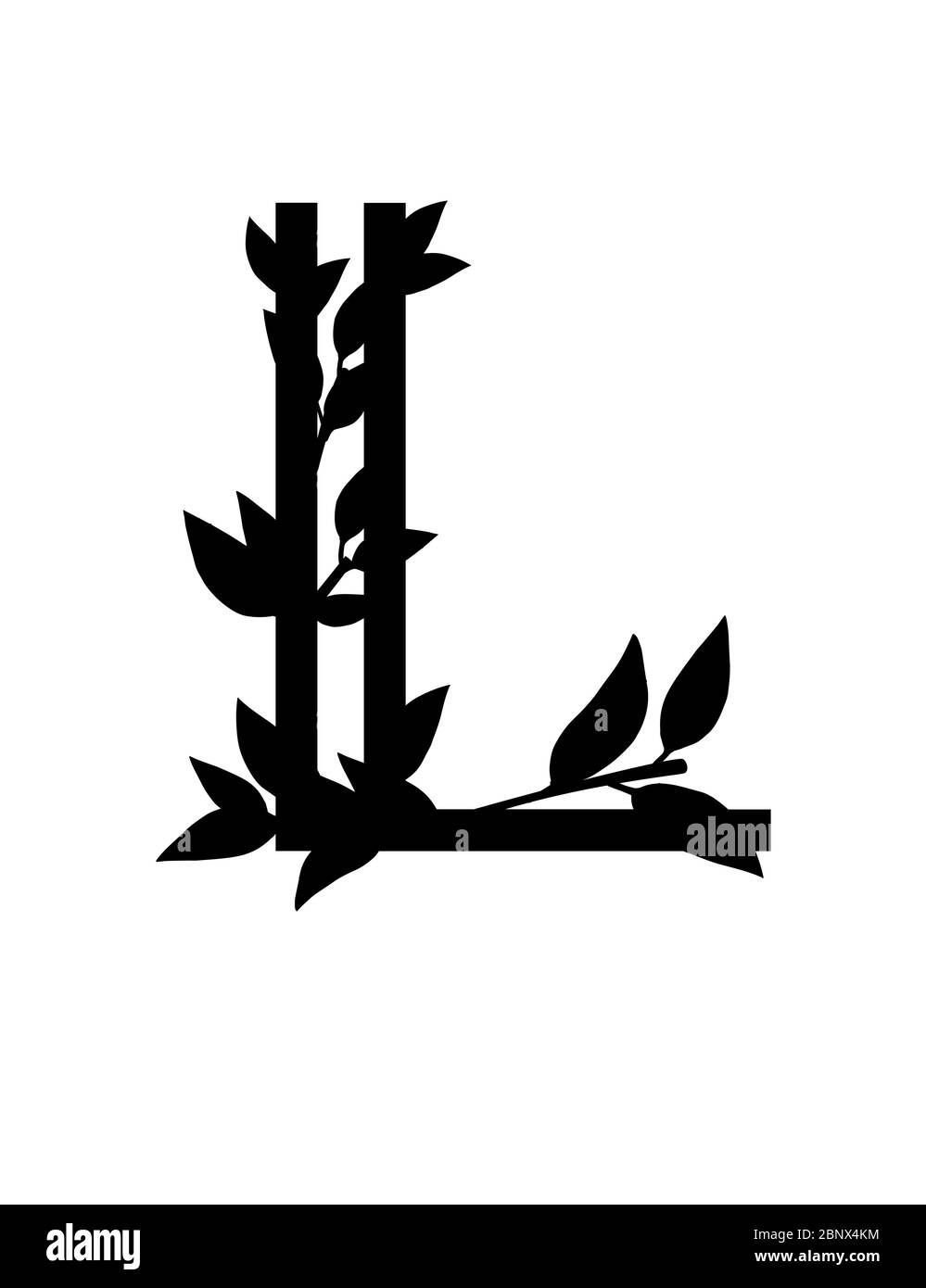 Silhouette noire lettre L avec feuilles couvertes police ECO plate illustration vectorielle isolée sur fond blanc Illustration de Vecteur