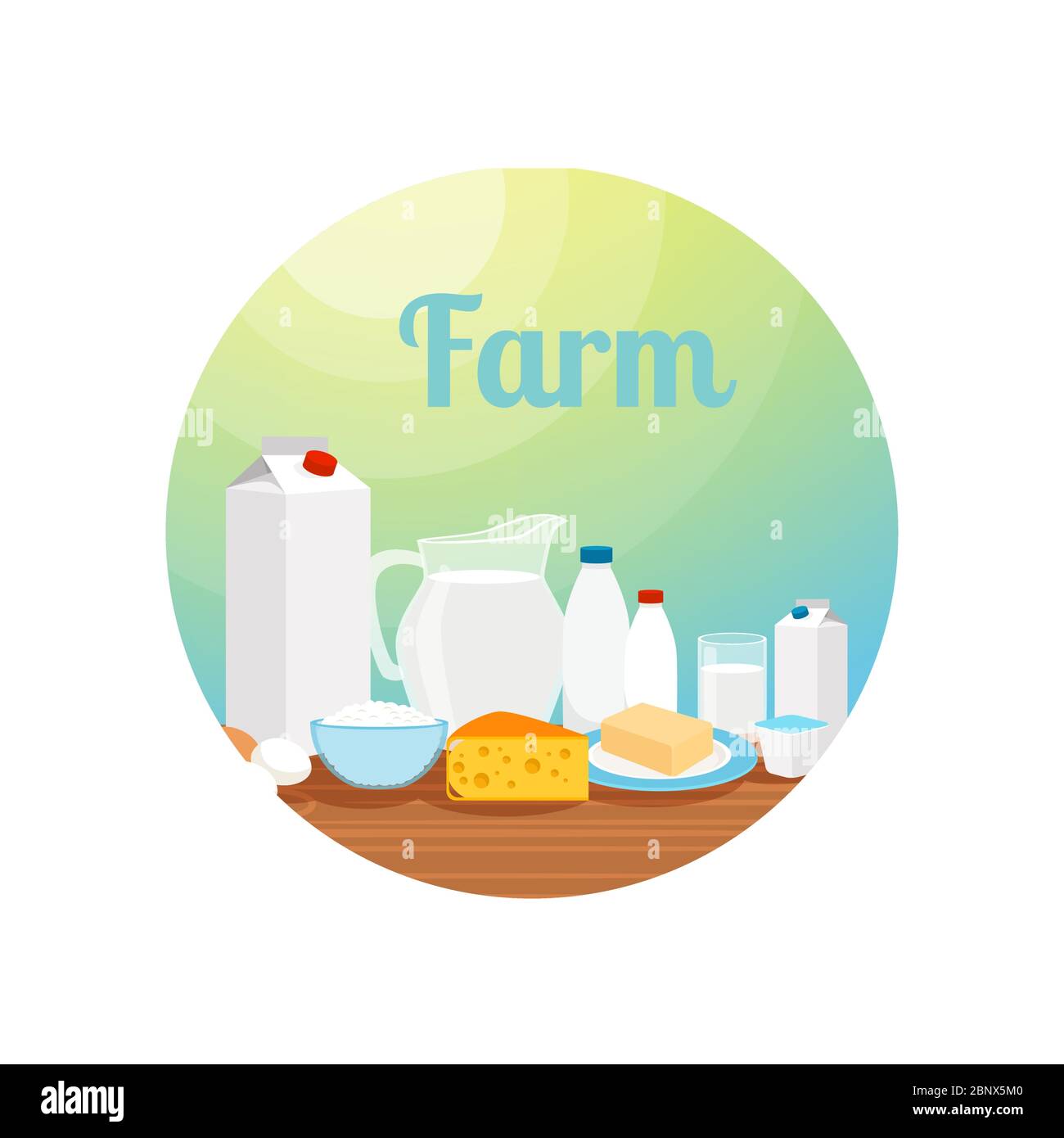 Ferme avec icône de cercle de nourriture de lait ou un autocollant. Illustration vectorielle Illustration de Vecteur