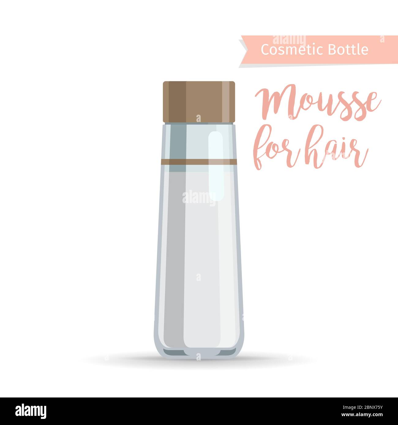 Produit cosmétique en bouteille avec mousse à inscription dessinée à la main pour les cheveux. Illustration vectorielle Illustration de Vecteur