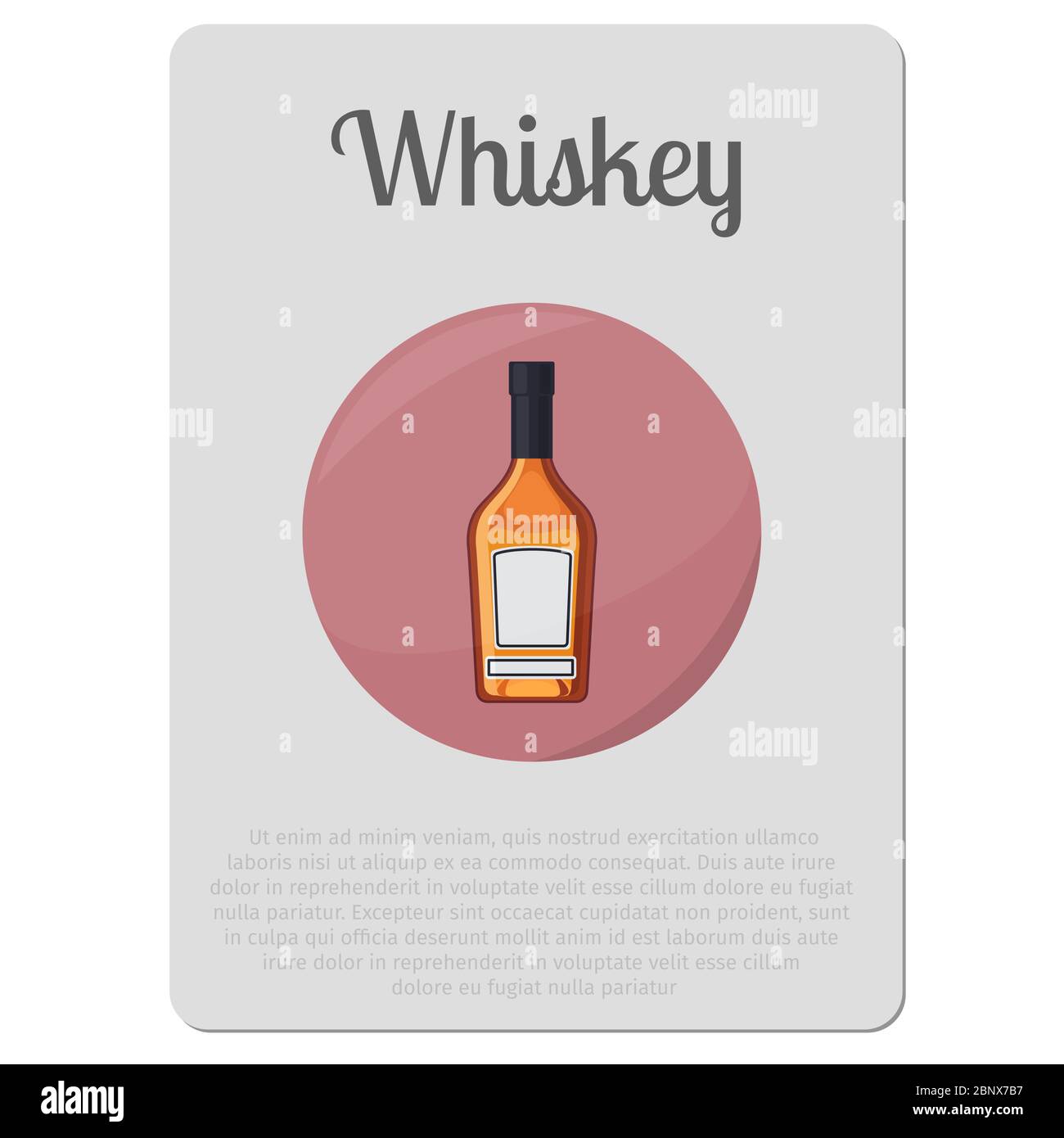 Alcool de whisky. Autocollant avec bouteille et illustration vectorielle de description Illustration de Vecteur