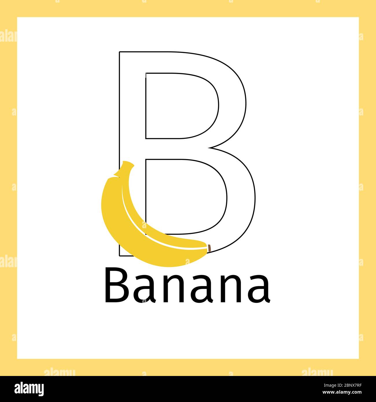Carte d'éducation pour enfants avec fruits banane et lettre B pour colorier, illustration vectorielle Illustration de Vecteur