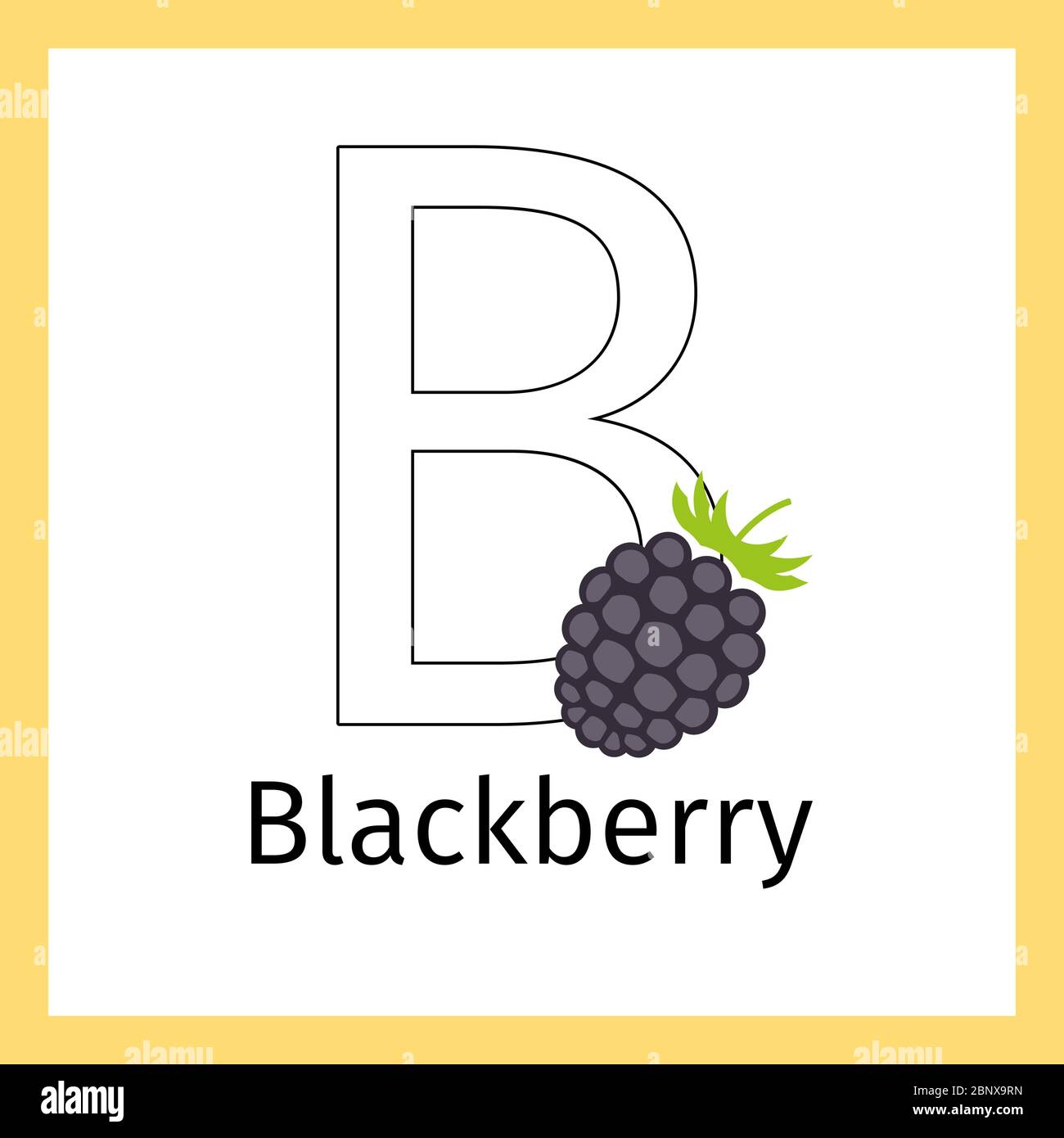 Carte d'éducation pour enfants avec blackberry et lettre B pour colorier, illustration vectorielle Illustration de Vecteur