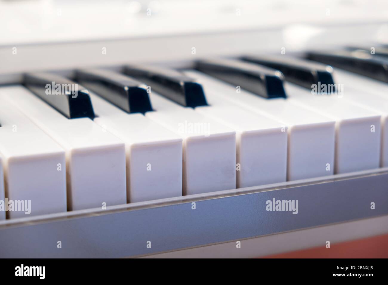 Gros plan sur les touches blanches et noires d'un synthétiseur. Le piano. Banque D'Images