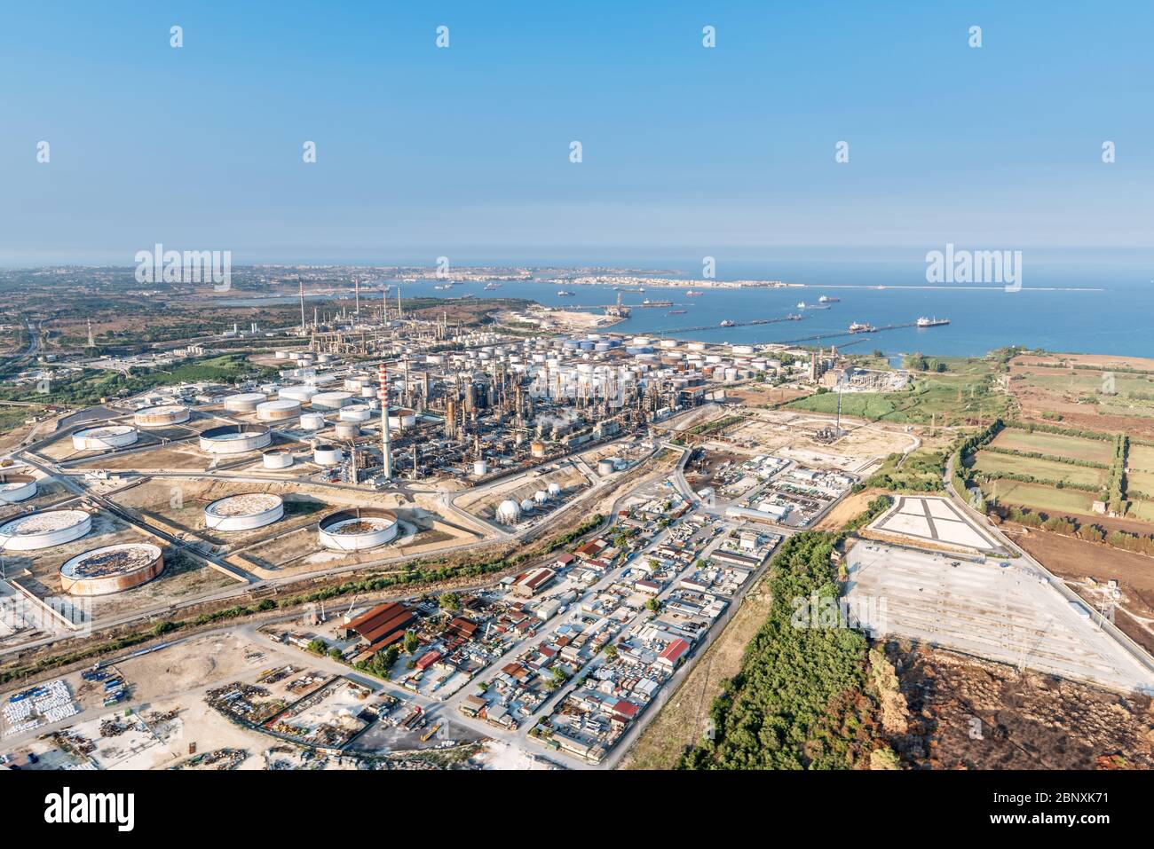 Zone industrielle de Syracuse Sicile, vue aérienne Banque D'Images