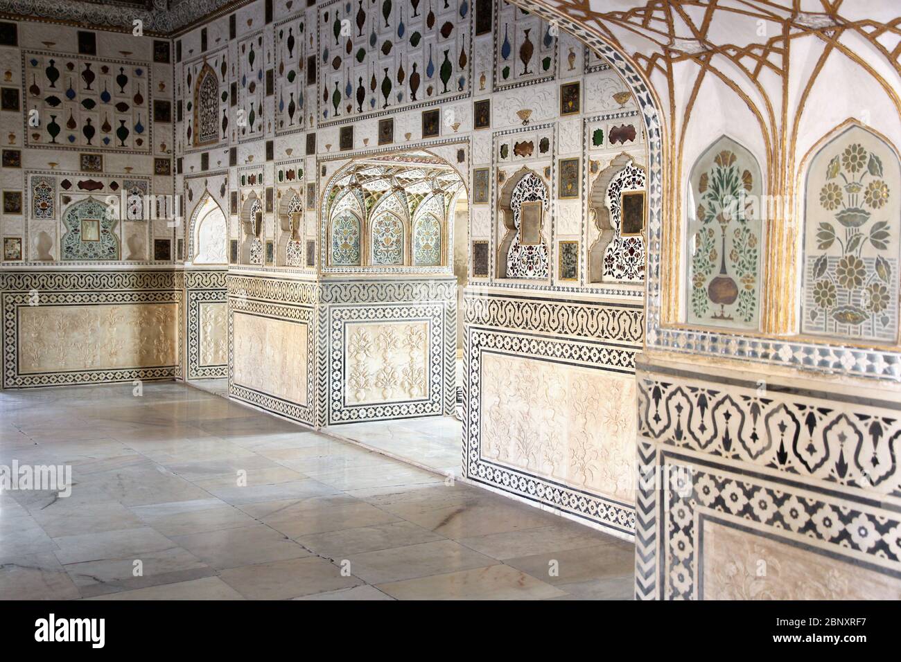 Hall des miroirs (Sheesh Mahal) à fort Amber près de Jaipur (Rajasthan, Inde) Banque D'Images