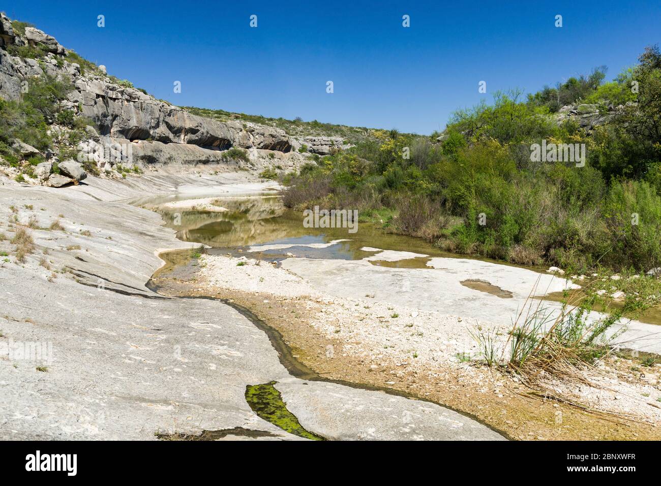 Rivière saisonnière et paysage aride de Seminole Canyon, Texas, États-Unis Banque D'Images