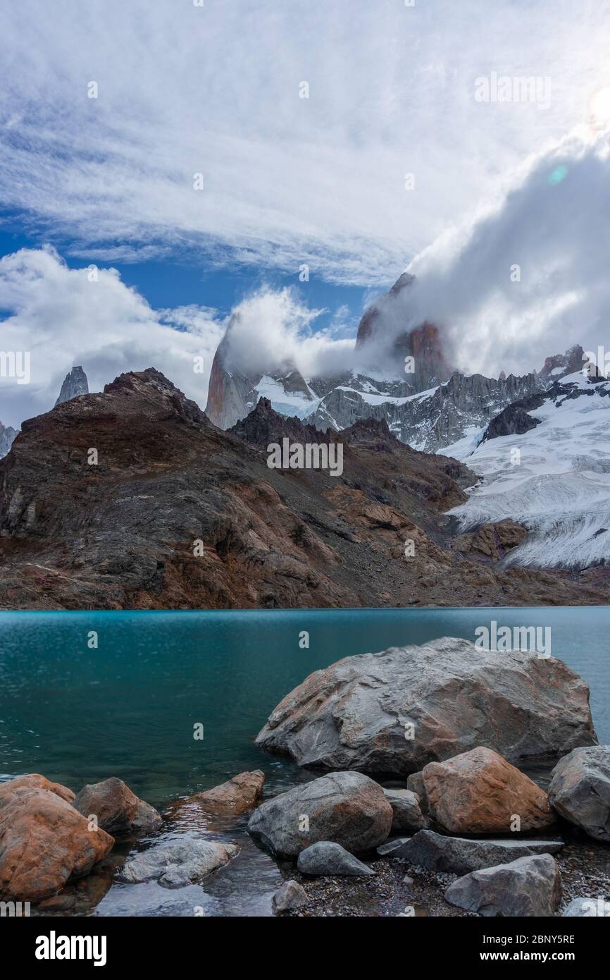 Paysage de la Laguna de los Tres à Chatel Argentine, tourisme en Patagonie Fitz Roy Banque D'Images