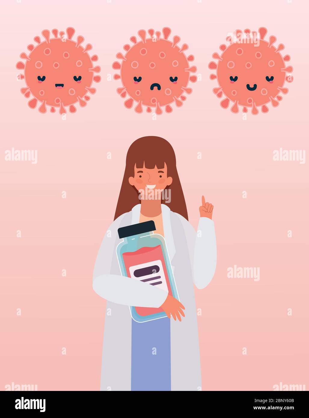 femme médecin avec la médecine jar et covid 19 virus kawaii dessins animés conception de vecteur Illustration de Vecteur