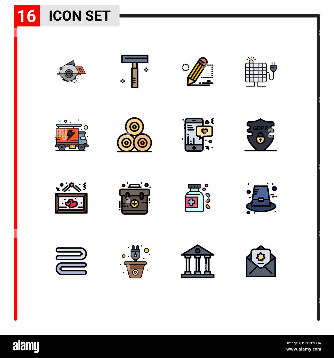 Jeu de 16 icônes d'interface utilisateur modernes symboles signes pour les éléments Creative Vector Design Plug, Solar, salon, Energy et tablette modifiables Illustration de Vecteur