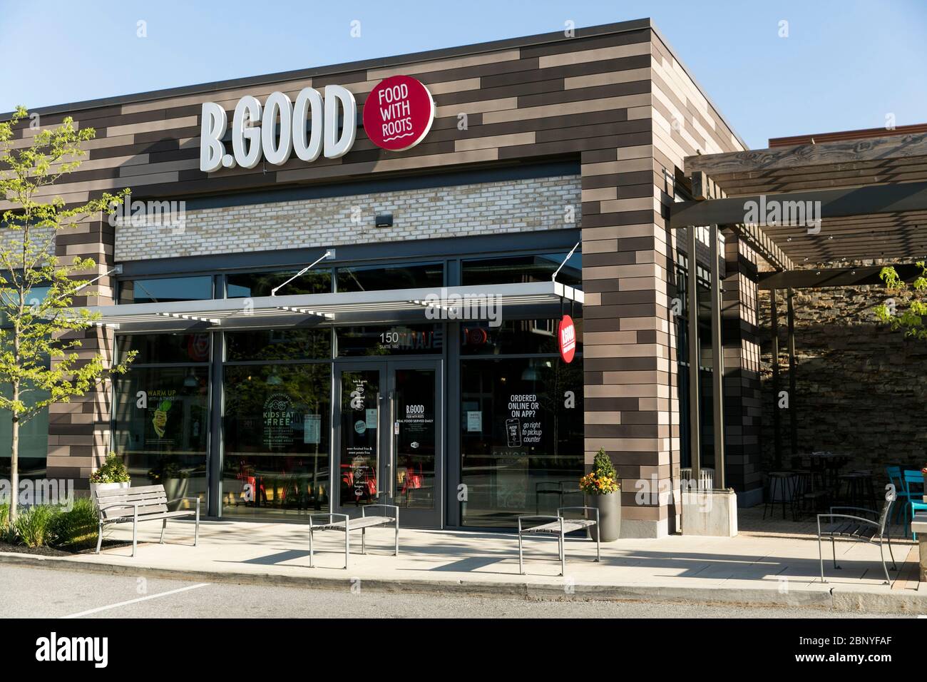 Un logo à l'extérieur d'un B.GOOD restaurant situé dans le roi de Prusse, Pennsylvanie, le 4 mai 2020. Banque D'Images