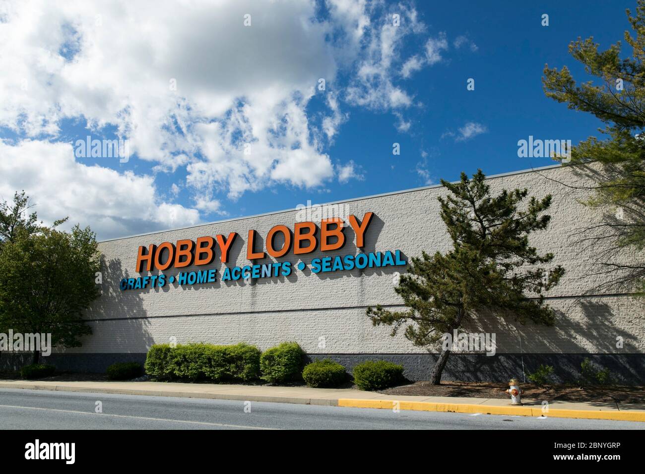 Un logo à l'extérieur d'un magasin de détail Hobby lobby au Liban, en Pennsylvanie, le 4 mai 2020. Banque D'Images