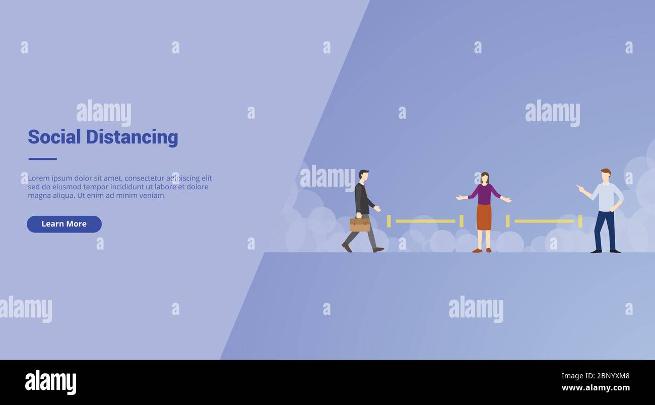 Concept de campagne de distancement social pour le modèle de site Web d'atterrissage ou de page d'accueil site Web.moderne dessin animé modèle modèle illustration vectorielle. Banque D'Images