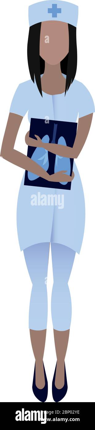 Une femme avec une radiographie dans ses mains. Recherche de l'état pulmonaire. Icône vecteur. Illustration de Vecteur