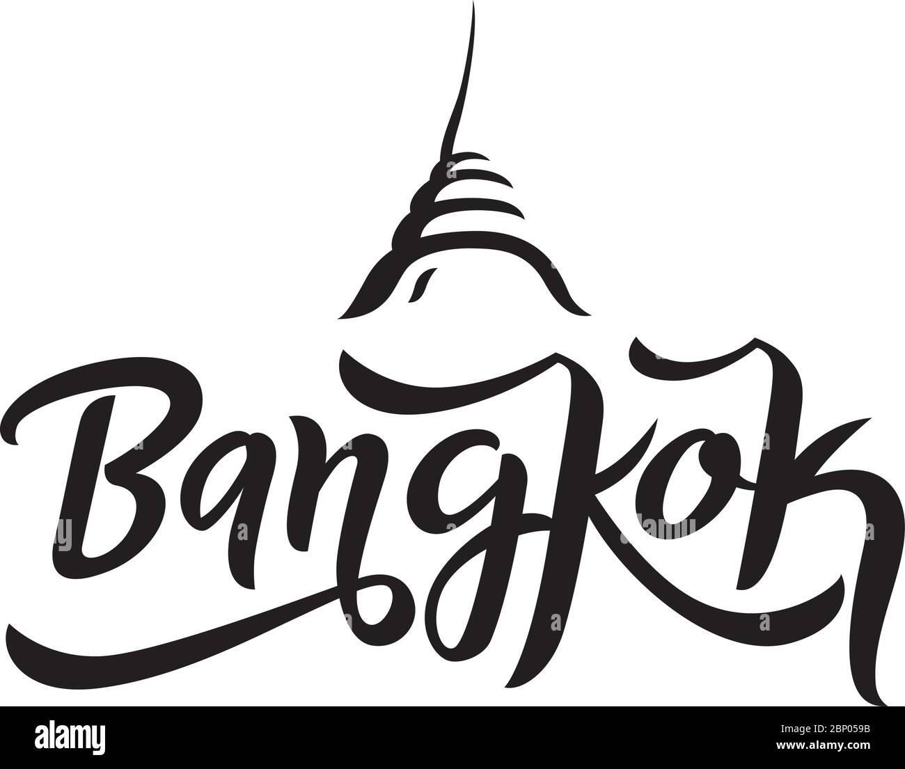 La typographie de Bangkok en forme de calligraphie avec symbole de temple. Pour la conception de concept en Thaïlande. Illustration de Vecteur