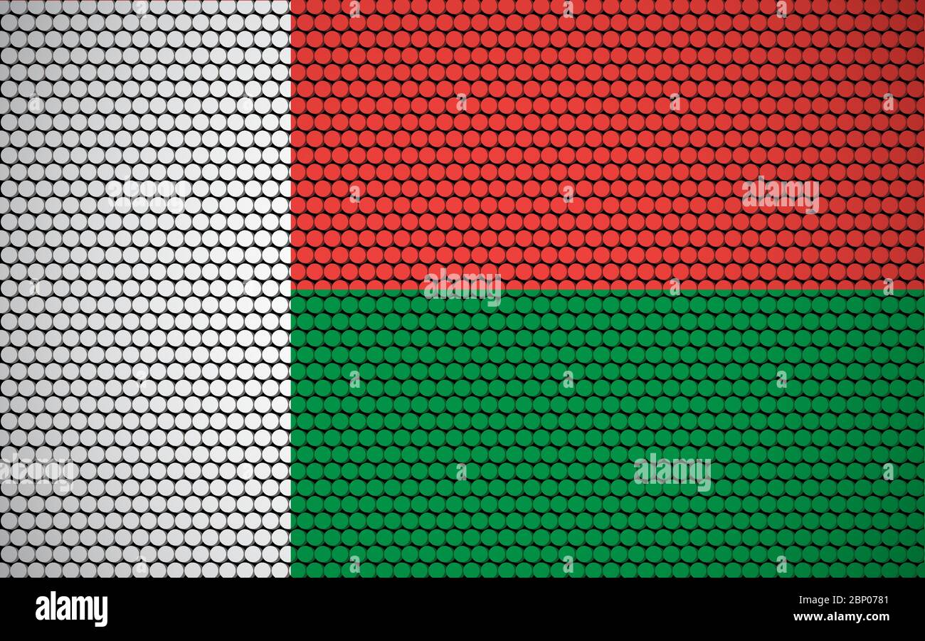 Drapeau abstrait de Madagascar fait de cercles. Drapeau malgache conçu avec des points de couleur lui donnant un look abstrait moderne et futuriste. Illustration de Vecteur
