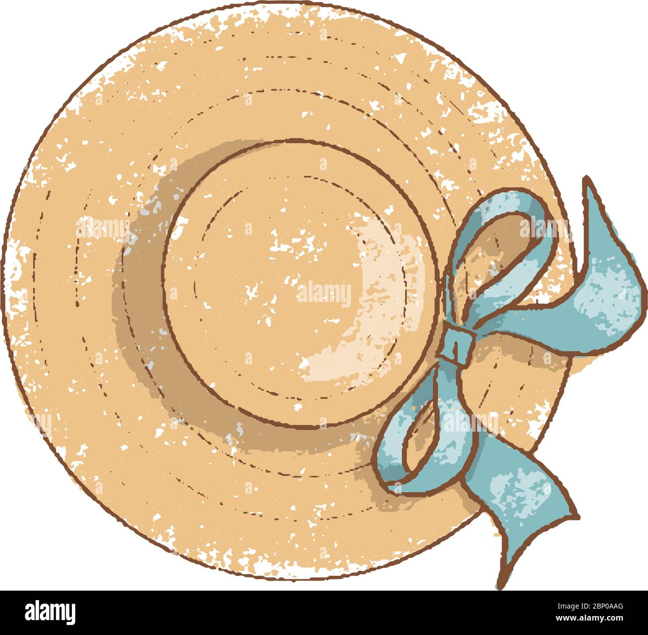 Chapeau de paille antique vue de dessus, outils de jardinage isolés à main, passe-temps de printemps Illustration de Vecteur
