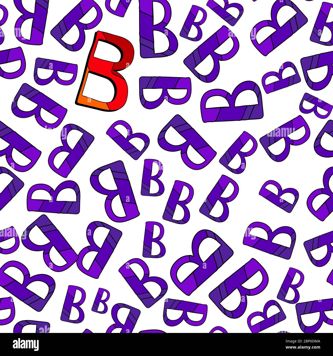 Lettres B - motif sans couture. Au hasard, B lettres de tons violets et un rouge-orange. Pour étudier les lettres. Illustration de Vecteur