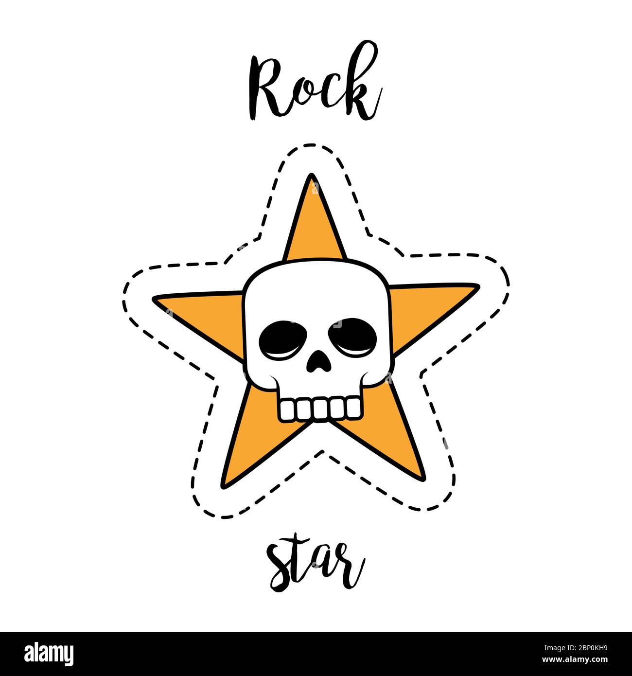 Élément de patch tendance avec citation, Rock star. Crâne humain et badge vecteur étoile Illustration de Vecteur